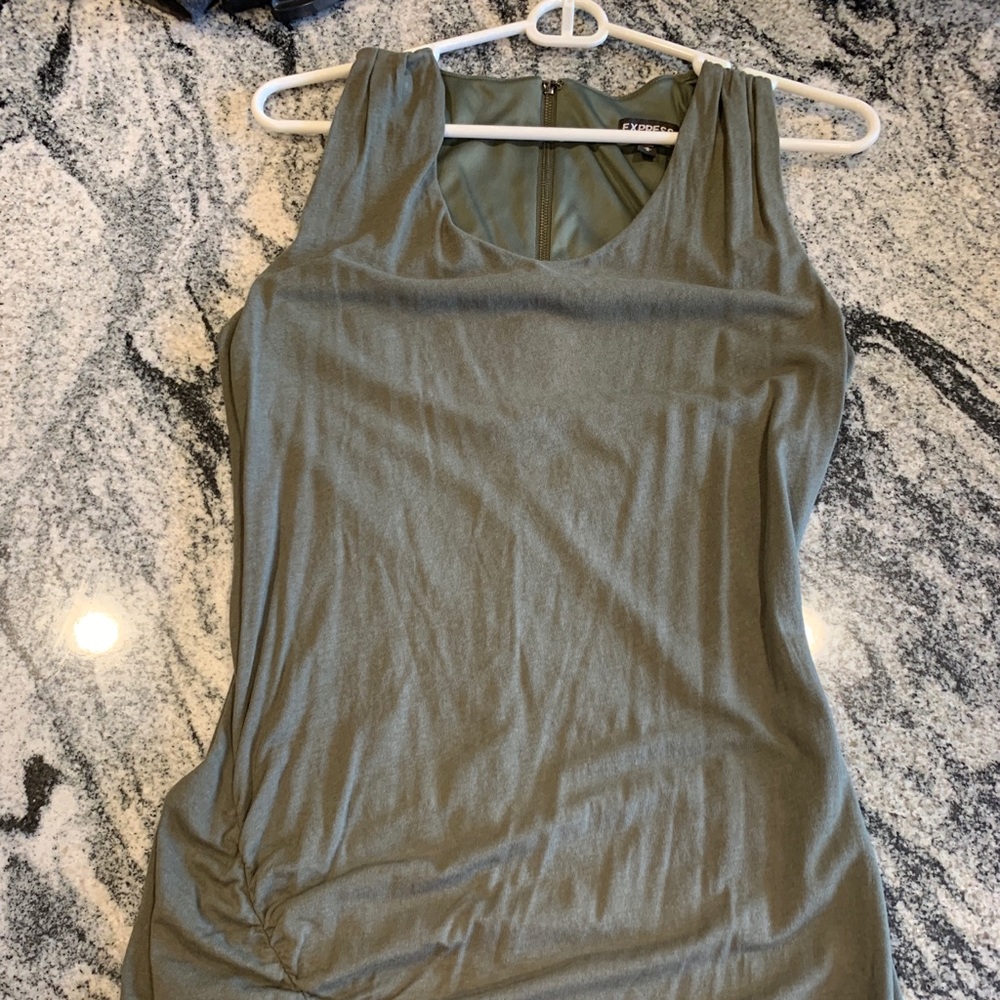Express Olive Green Ruched Side Dress